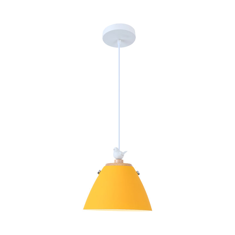 Contemporary Tapered Metal Pendant Ceiling Light - 1 In Grey White And Yellow