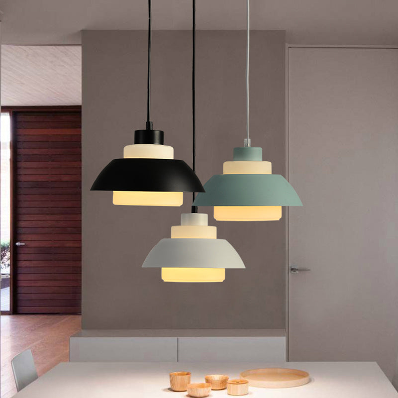 Stylish Black/White Flared Shade Hanging Lamp - Macaron 1 Light Pendant For Dining Room