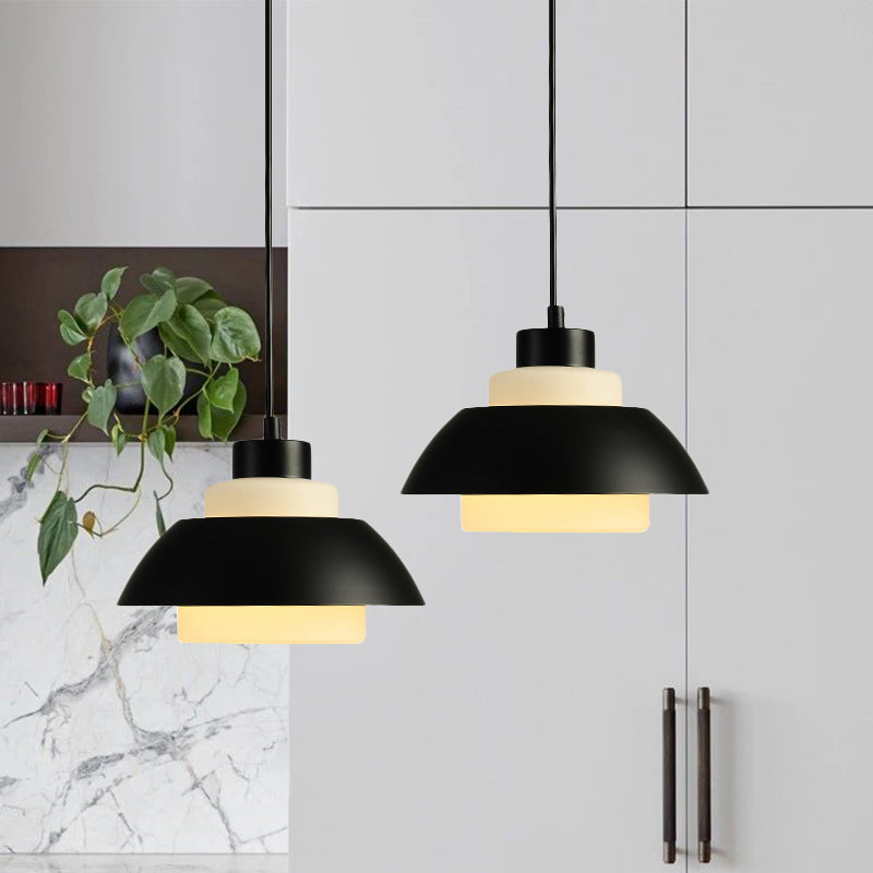 Modern Black/White Flared Shade Pendant Lamp: Macaron Stylish 1 Light Metallic Lighting For Dining
