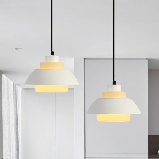 Modern Black/White Flared Shade Pendant Lamp: Macaron Stylish 1 Light Metallic Lighting For Dining