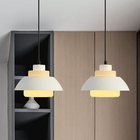 Stylish Black/White Flared Shade Hanging Lamp - Macaron 1 Light Pendant For Dining Room