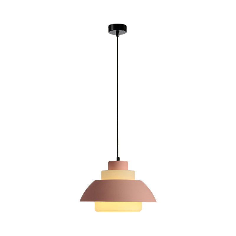 Stylish Black/White Flared Shade Hanging Lamp - Macaron 1 Light Pendant For Dining Room Pink