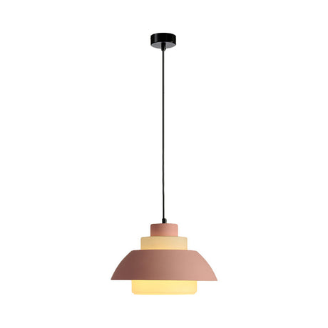 Stylish Black/White Flared Shade Hanging Lamp - Macaron 1 Light Pendant For Dining Room Pink