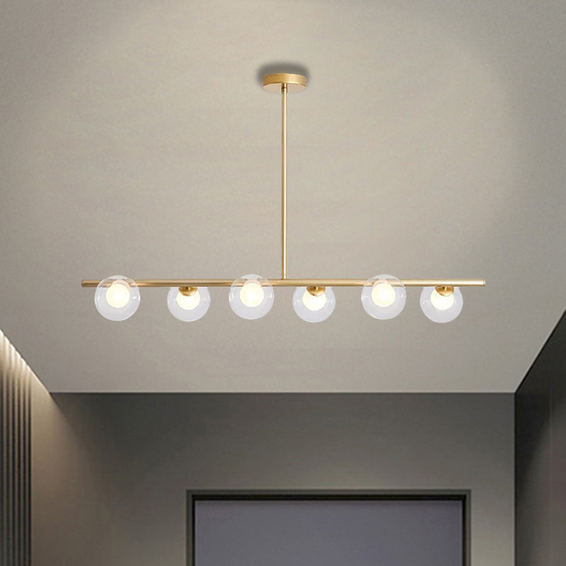 Black/Gold Metallic Hanging Chandelier - Clear Glass Ball Island Light For Dining Table With 6