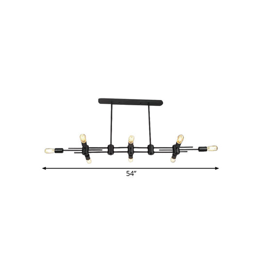 Modern Black Hanging Chandelier: Restaurant Exposed Bulb Island Light 6/8 Lights Metallic Finish