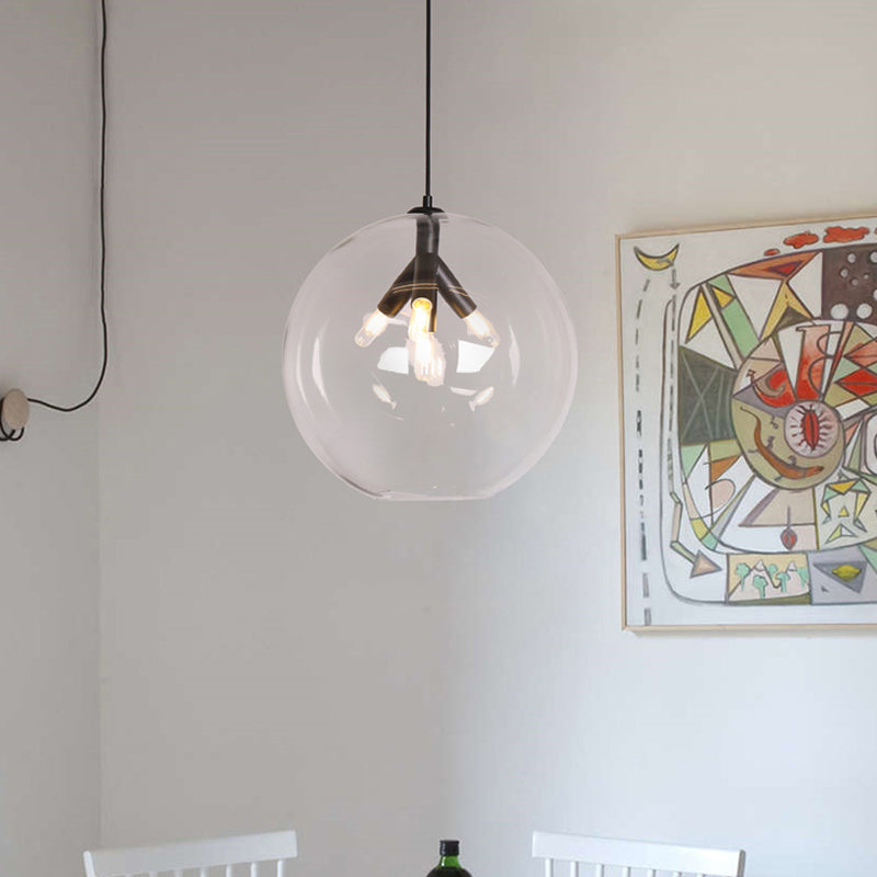 Contemporary Clear Glass Mini Chandelier Triple Head Pendant Black/Gold Finish