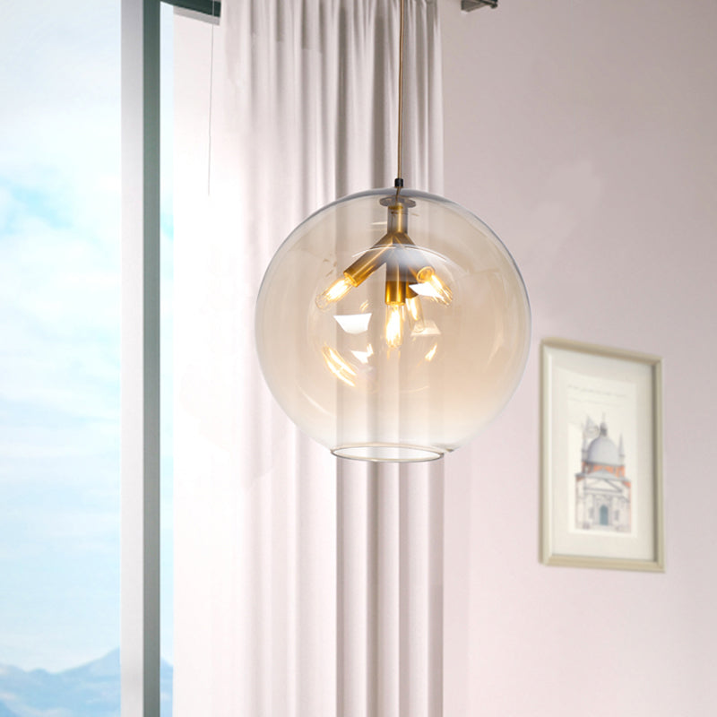 Contemporary Clear Glass Mini Chandelier Triple Head Pendant Black/Gold Finish Gold