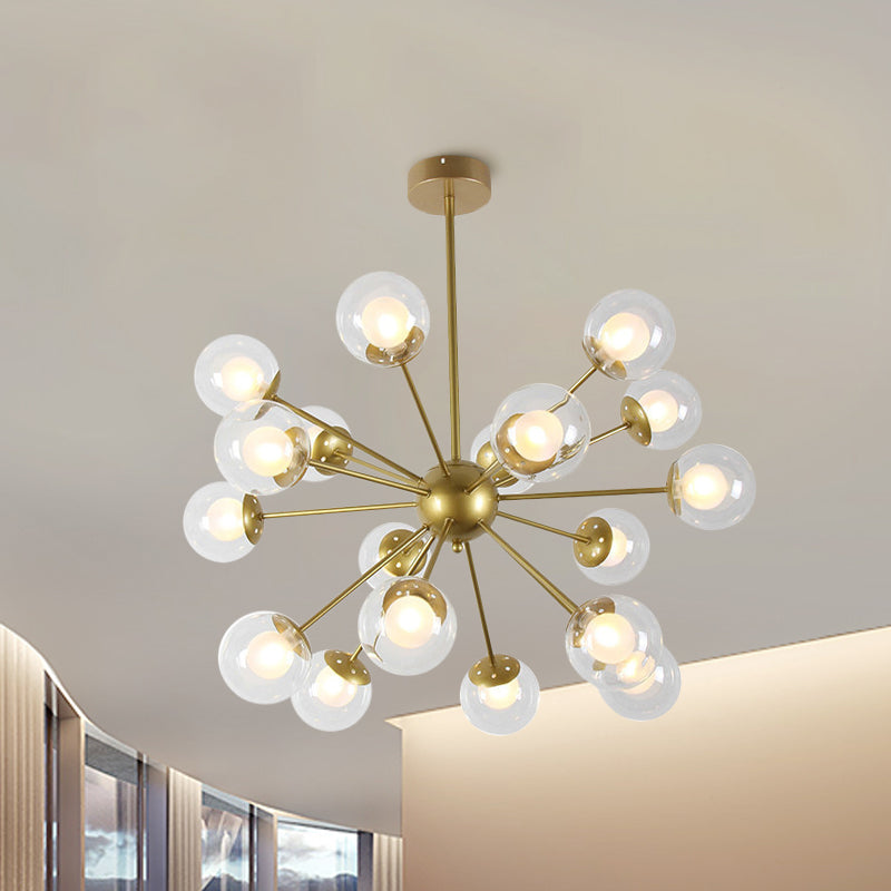 Modern Black/Gold Sputnik Hanging Light Fixture With Glass Shades - 12/18 Heads Ceiling Lamp