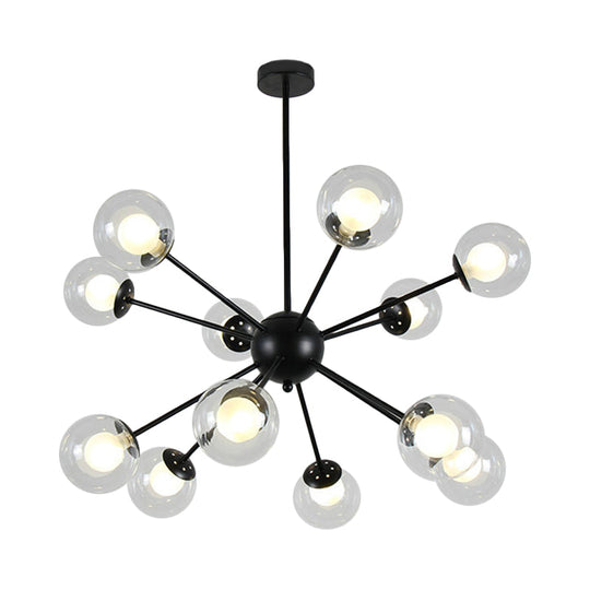 Modern Black/Gold Sputnik Hanging Light Fixture With Glass Shades - 12/18 Heads Ceiling Lamp