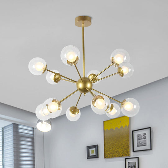 Modern Black/Gold Sputnik Hanging Light Fixture With Glass Shades - 12/18 Heads Ceiling Lamp