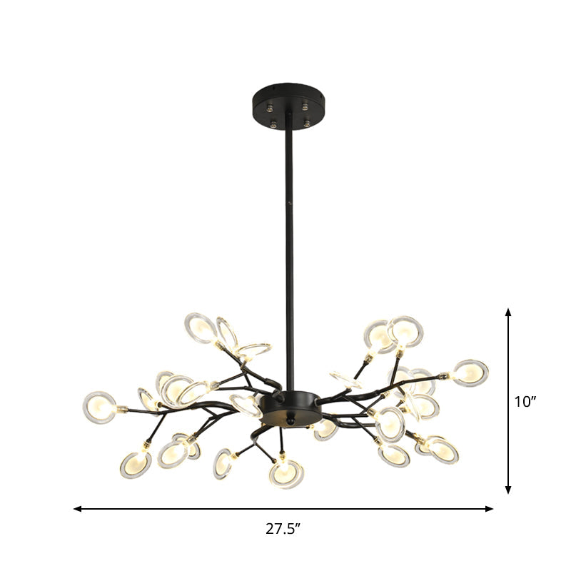 Modern Branching Chandelier: Metallic Multi-Light Suspension Lamp In Black