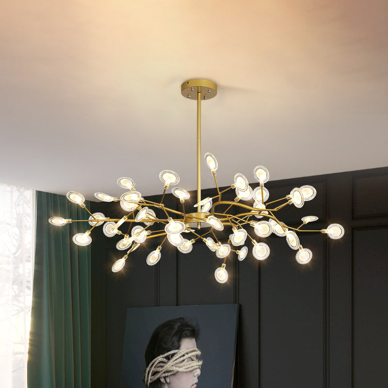 Modern Gold Finish Chandelier With Branch Arm Pendant - Multi-Light Metal Ceiling Fixture 54 /