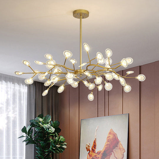 Modern Gold Chandelier With Branch Arm: Multi-Light Metal Pendant