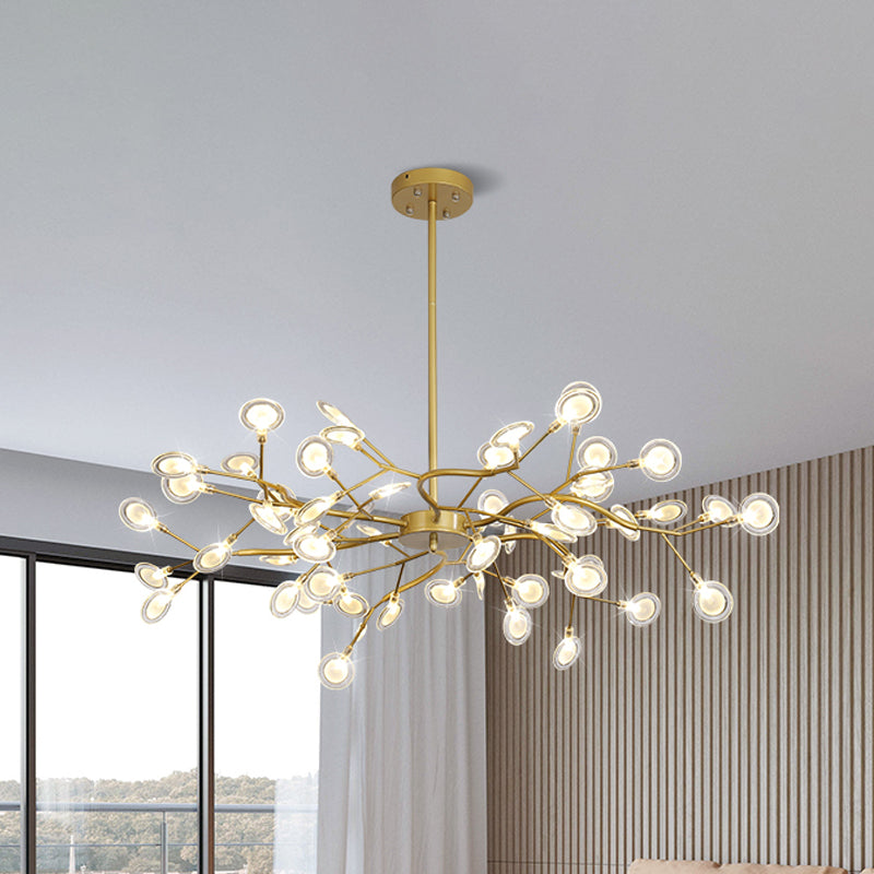 Modern Gold Chandelier With Branch Arm: Multi-Light Metal Pendant