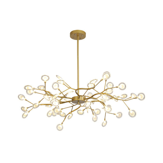 Modern Gold Finish Chandelier With Branch Arm Pendant - Multi-Light Metal Ceiling Fixture