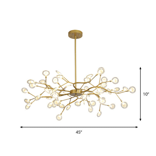 Modern Gold Finish Chandelier With Branch Arm Pendant - Multi-Light Metal Ceiling Fixture