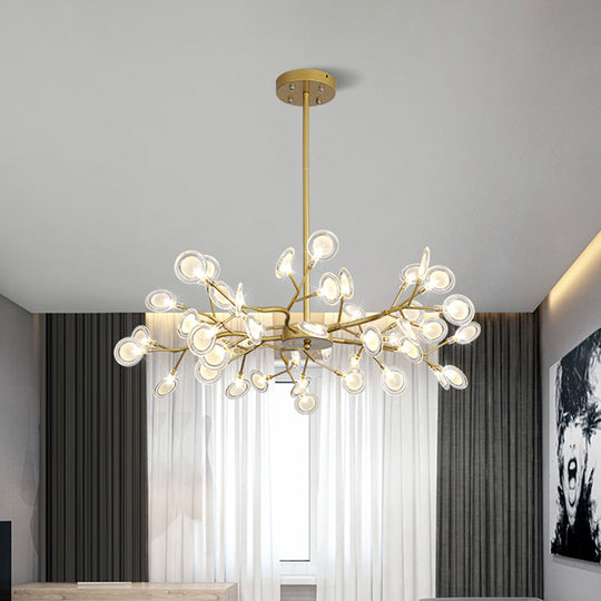 Modern Gold Finish Chandelier With Branch Arm Pendant - Multi-Light Metal Ceiling Fixture 45 /