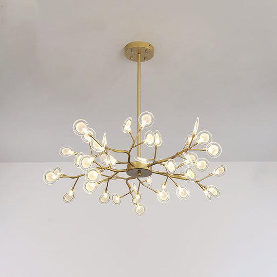 Modern Gold Finish Chandelier With Branch Arm Pendant - Multi-Light Metal Ceiling Fixture