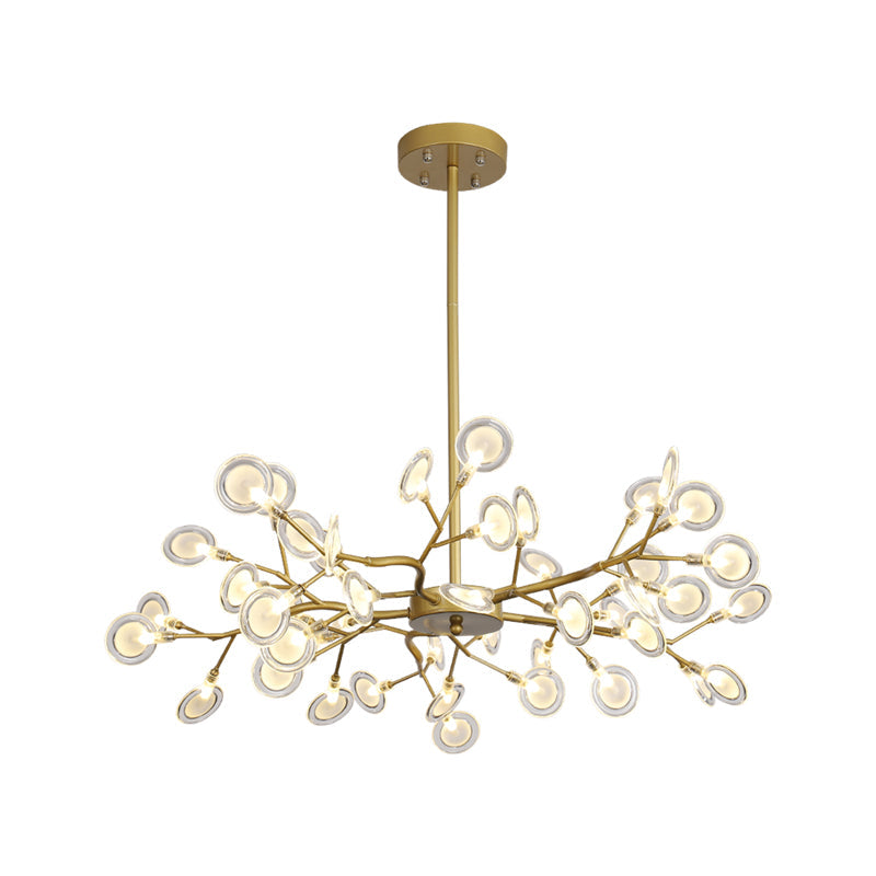 Modern Gold Finish Chandelier With Branch Arm Pendant - Multi-Light Metal Ceiling Fixture