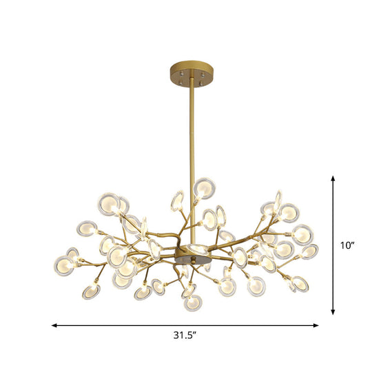 Modern Gold Finish Chandelier With Branch Arm Pendant - Multi-Light Metal Ceiling Fixture