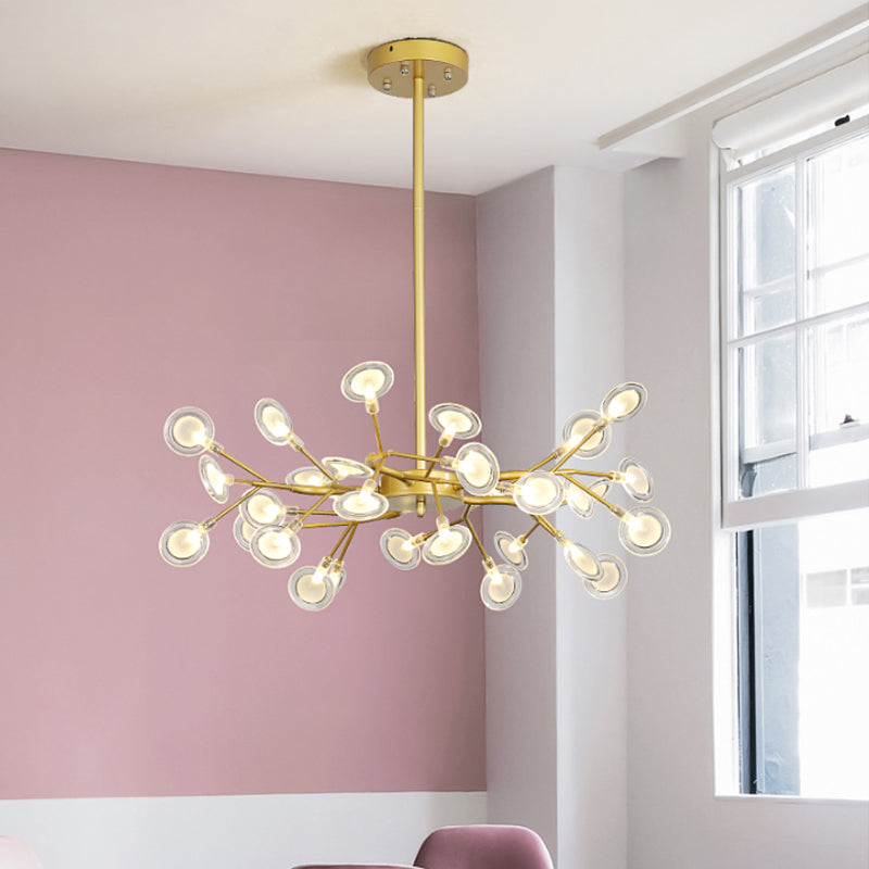 Modern Gold Finish Chandelier With Branch Arm Pendant - Multi-Light Metal Ceiling Fixture 30 /