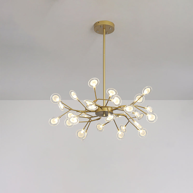 Modern Gold Finish Chandelier With Branch Arm Pendant - Multi-Light Metal Ceiling Fixture