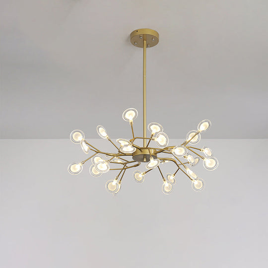 Modern Gold Chandelier With Branch Arm: Multi-Light Metal Pendant