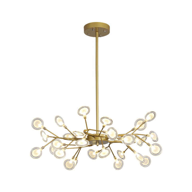 Modern Gold Finish Chandelier With Branch Arm Pendant - Multi-Light Metal Ceiling Fixture