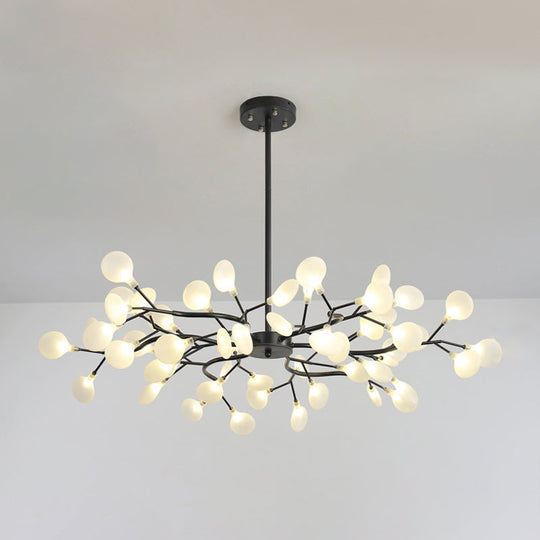 Frosted Black Branch Chandelier - Modern Metallic Suspended Light For Restaurant