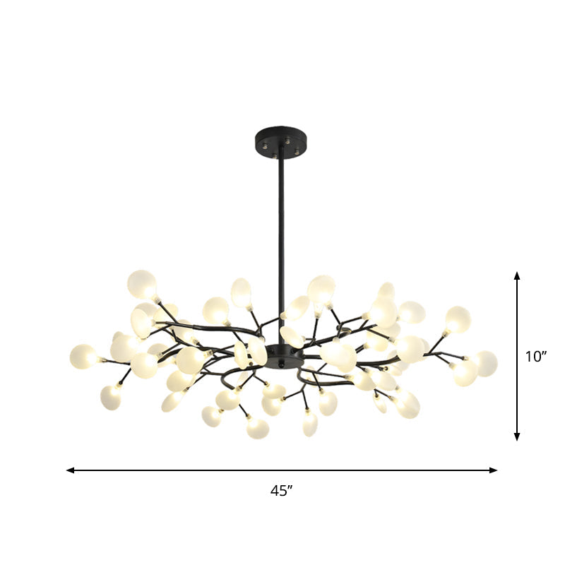 Frosted Black Branch Chandelier - Modern Metallic Suspended Light For Restaurants