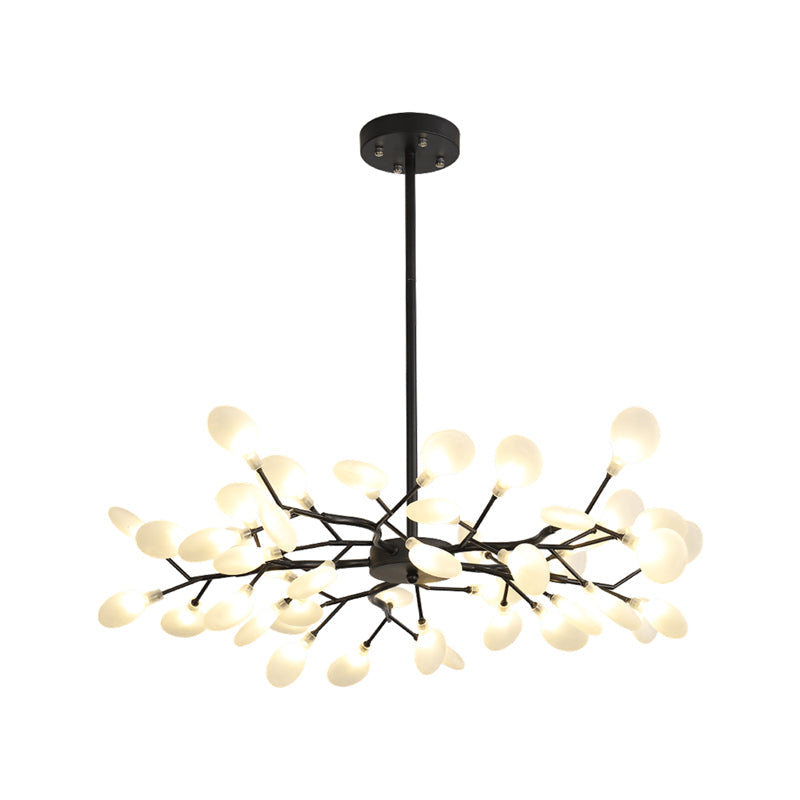 Frosted Black Branch Chandelier - Modern Metallic Suspended Light For Restaurants