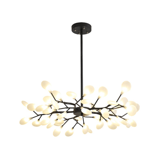 Frosted Black Branch Chandelier - Modern Metallic Suspended Light For Restaurant
