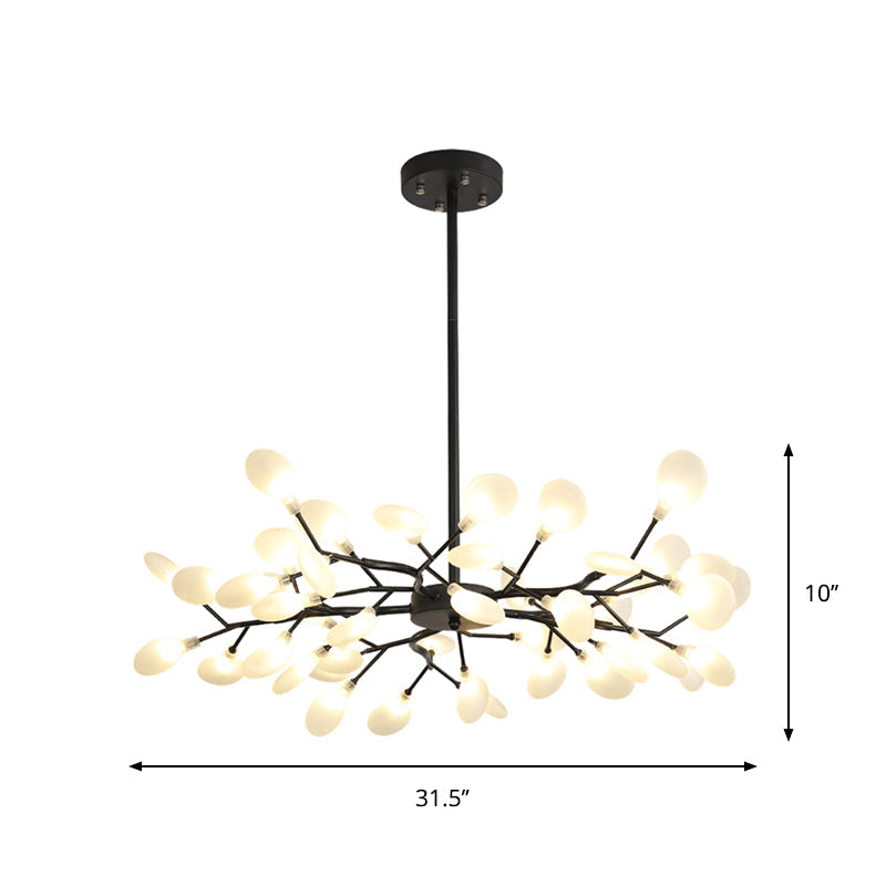 Frosted Black Branch Chandelier - Modern Metallic Suspended Light For Restaurant