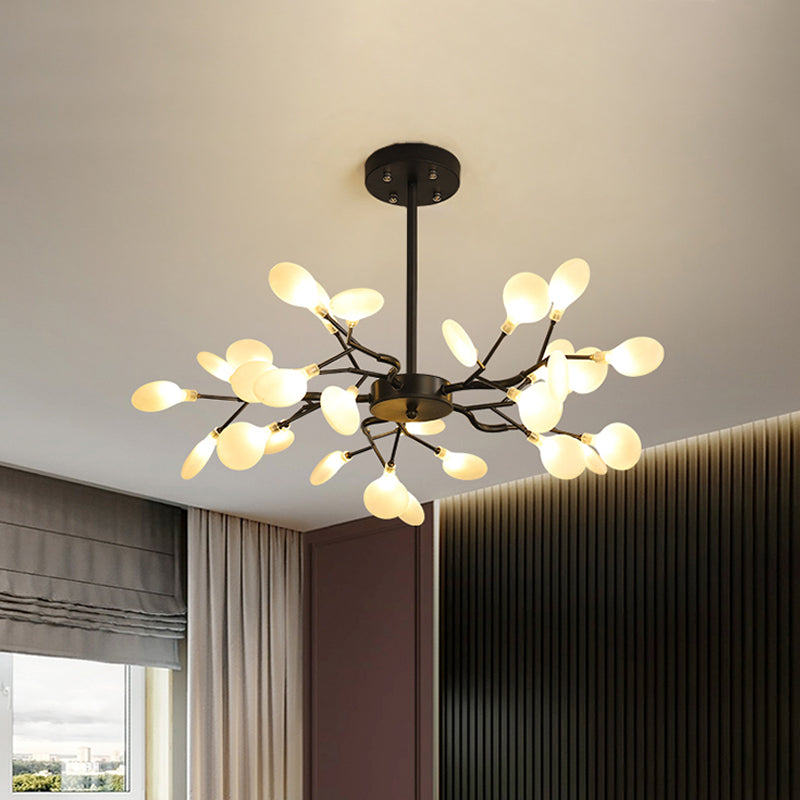 Frosted Black Branch Chandelier - Modern Metallic Suspended Light For Restaurants
