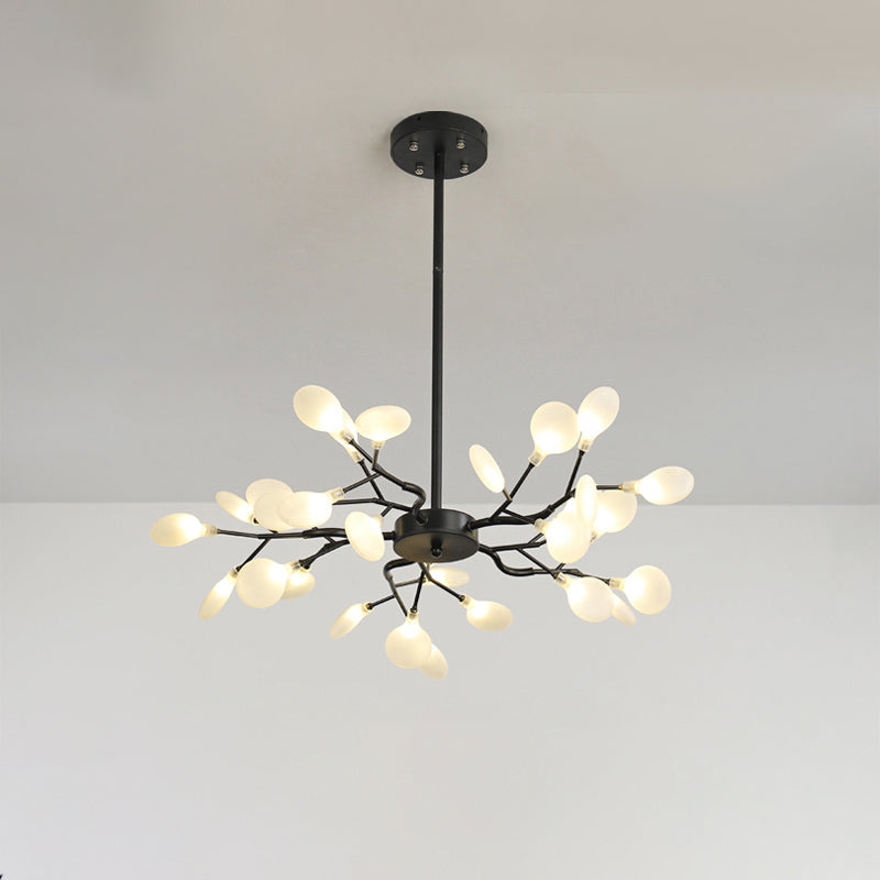 Frosted Black Branch Chandelier - Modern Metallic Suspended Light For Restaurants