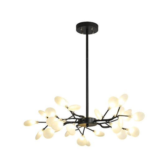 Frosted Black Branch Chandelier - Modern Metallic Suspended Light For Restaurants
