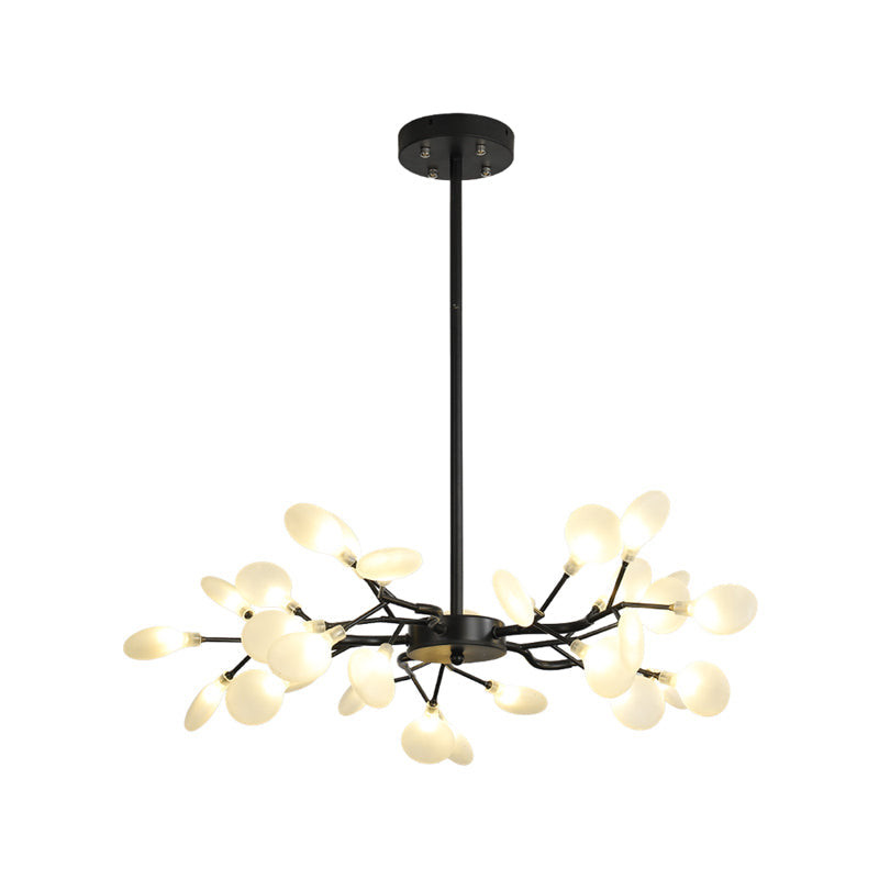 Frosted Black Branch Chandelier - Modern Metallic Suspended Light For Restaurant