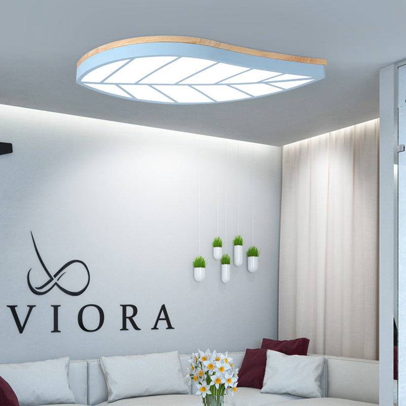 Blue Leaf Led Ceiling Lamp For Child’s Bedroom - Cartoon Acrylic Flush Mount Light / 19.5’ White