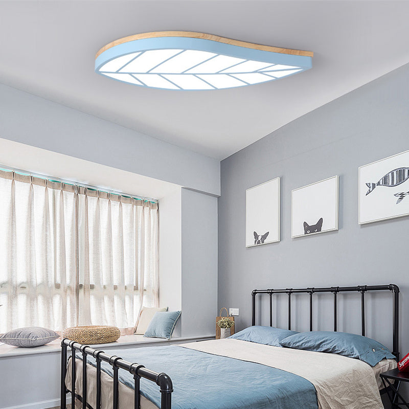 Blue Leaf Led Ceiling Lamp For Child’s Bedroom - Cartoon Acrylic Flush Mount Light / 25.5’ White