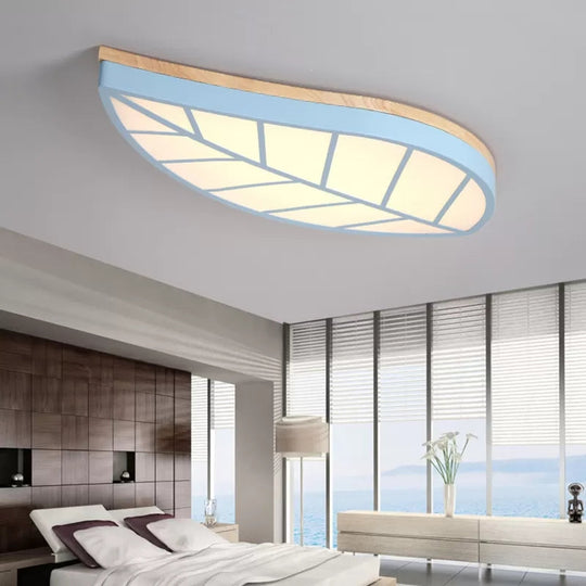Blue Leaf Led Ceiling Lamp For Child’s Bedroom - Cartoon Acrylic Flush Mount Light / 19.5’ Warm