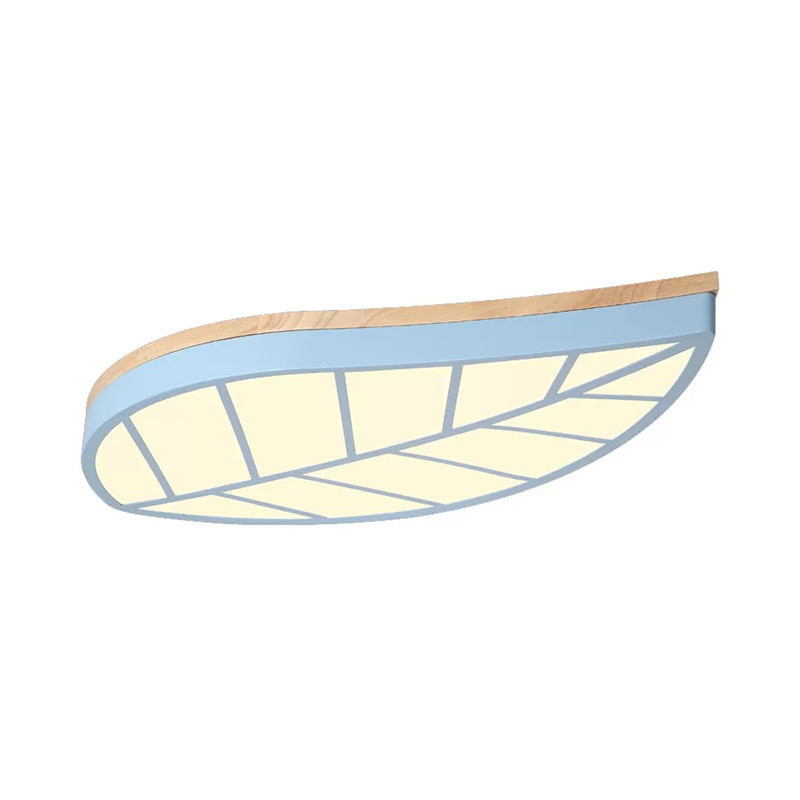 Blue Leaf Led Ceiling Lamp For Childs Bedroom - Cartoon Acrylic Flush Mount Light