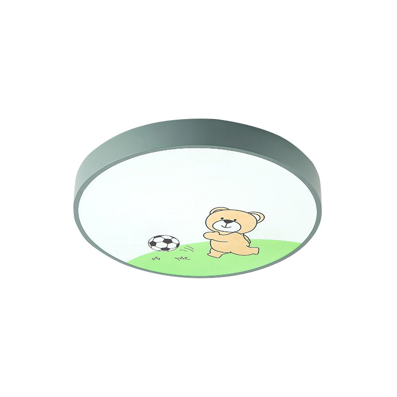 Green Acrylic Circular Ceiling Light With Playful Bear Macaron Lamp For Boys’ Bedroom