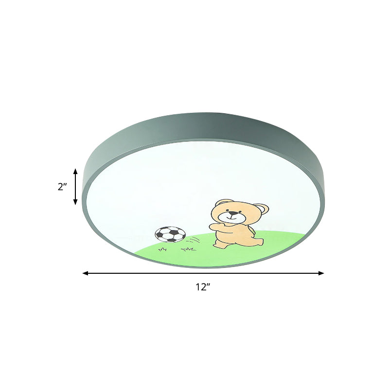 Green Acrylic Circular Ceiling Light With Playful Bear Macaron Lamp For Boys’ Bedroom