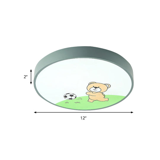 Green Acrylic Circular Ceiling Light With Playful Bear Macaron Lamp For Boys Bedroom