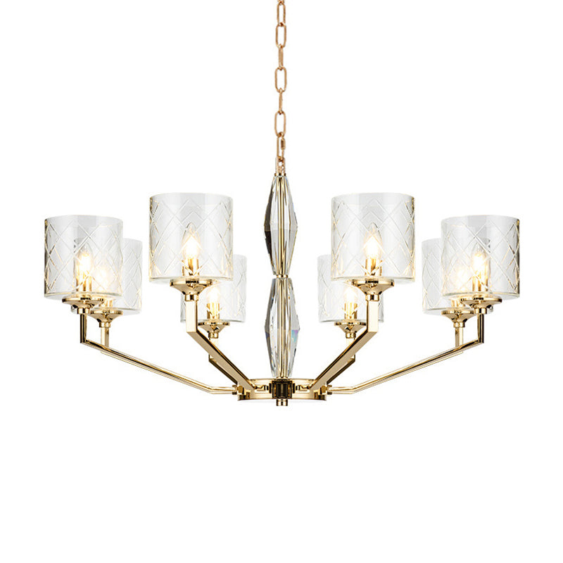 Emanuela - Elegant Grid Cylinder Shade Chandelier Style Metallic Ceiling Pendant In Gold For Study
