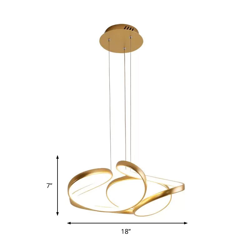 Simple Gold/Coffee Wave Acrylic Chandelier Led Hanging Lamp Ideal For Dining Room 14’’/19.5’’ Wide