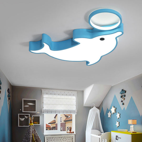 Modern Blue Flush Mount Ceiling Lamp For Baby Bedroom / Warm