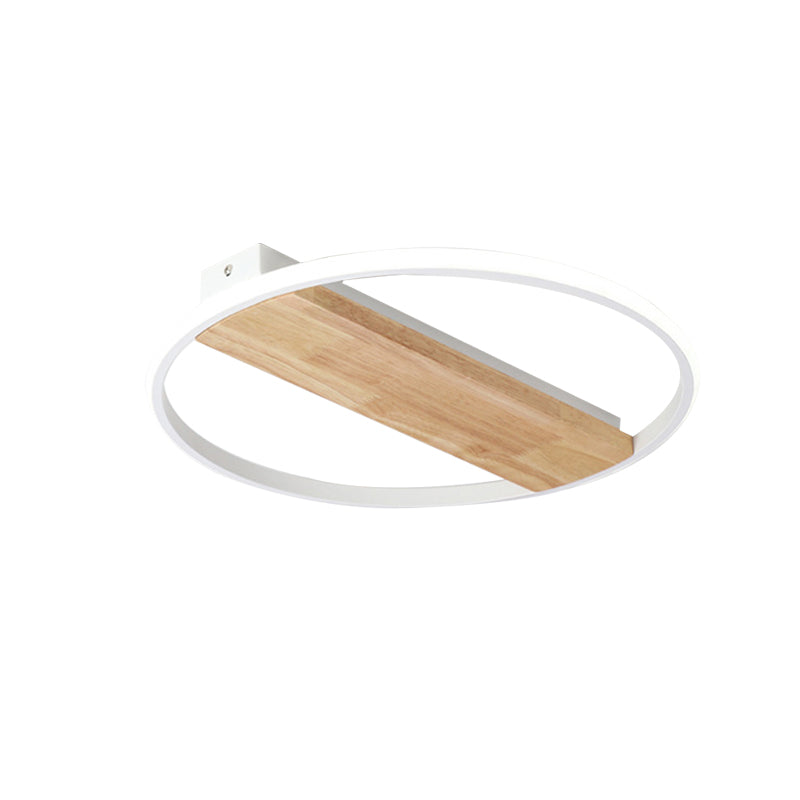 Nordic Style Wood Ring Ceiling Lamp - White Flush Light For Adult Bedroom