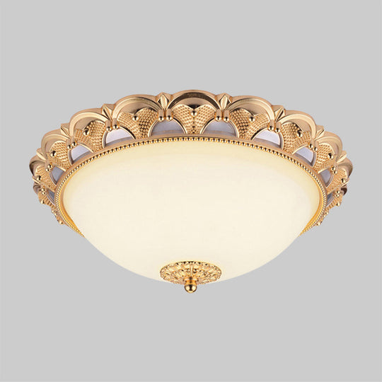 14’/16’ W Led Flushmount Classic Style Gold Ceiling Light Fixture With Opaline Glass Cloche