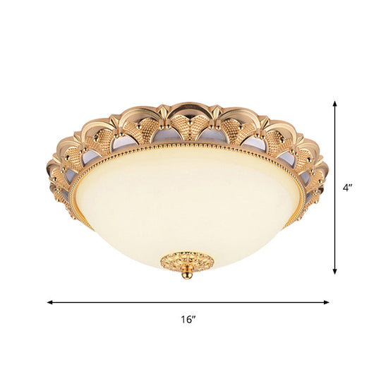 14’/16’ W Led Flushmount Classic Style Gold Ceiling Light Fixture With Opaline Glass Cloche